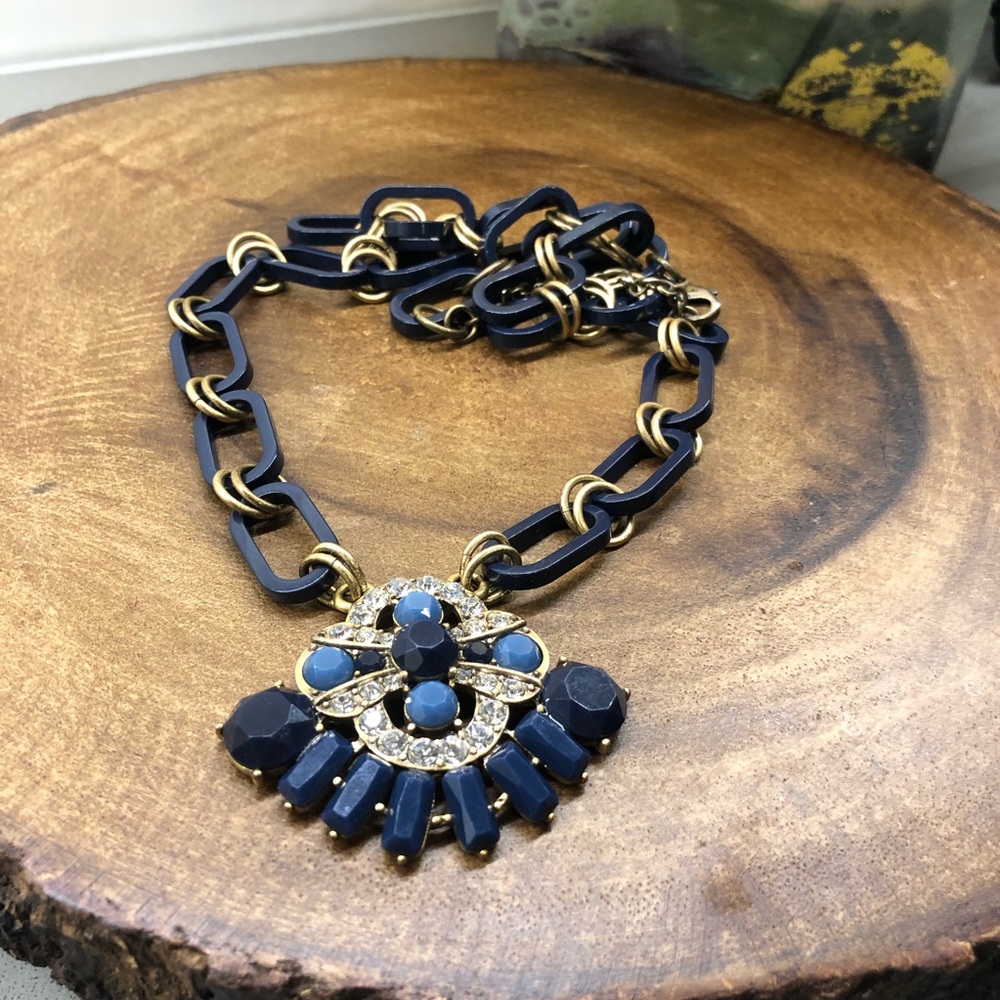 JCrew Factory Blue Medallion Necklace 14”